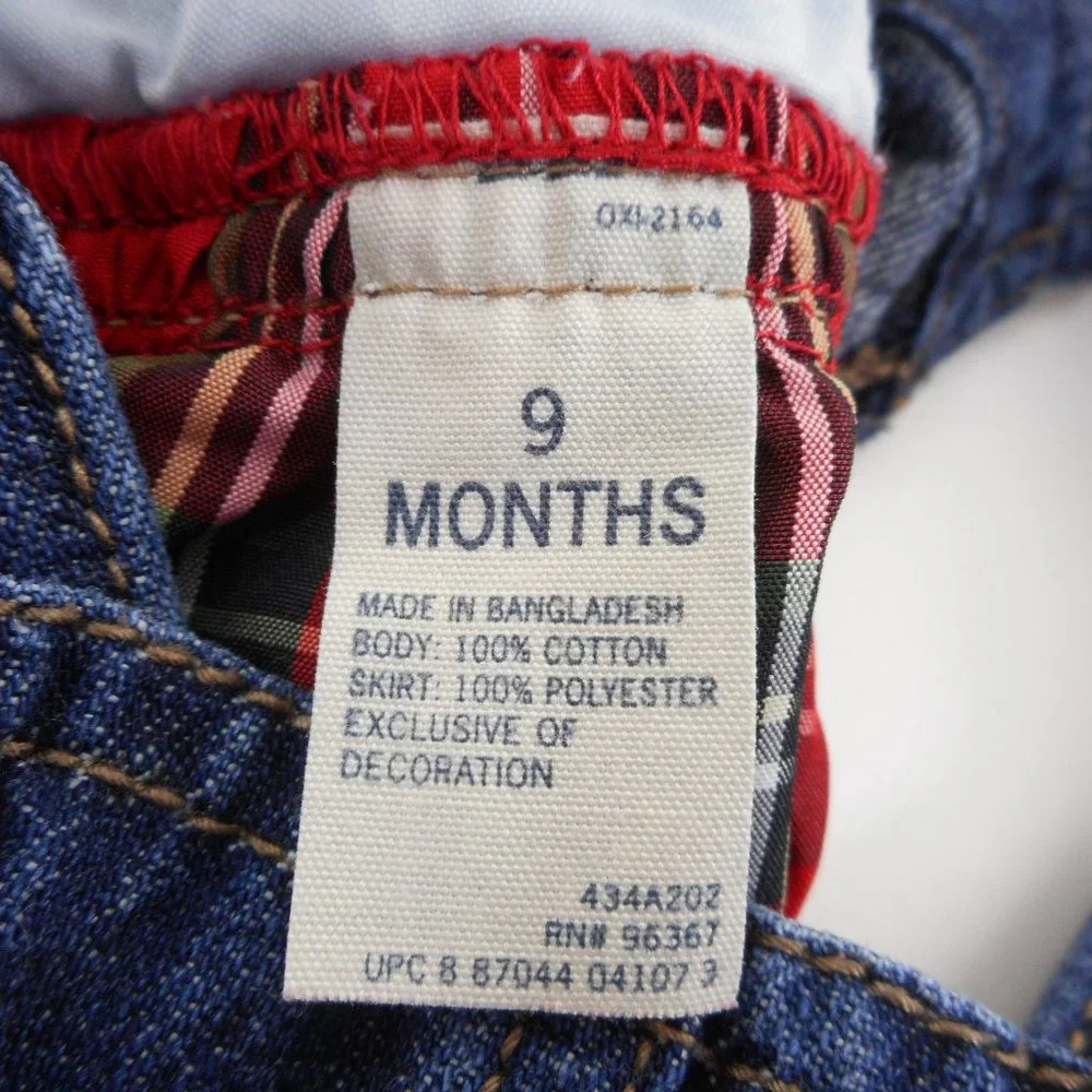 OshKosh B’gosh Baby Girl 9 Mo Denim Overall Dress Plaid Heart